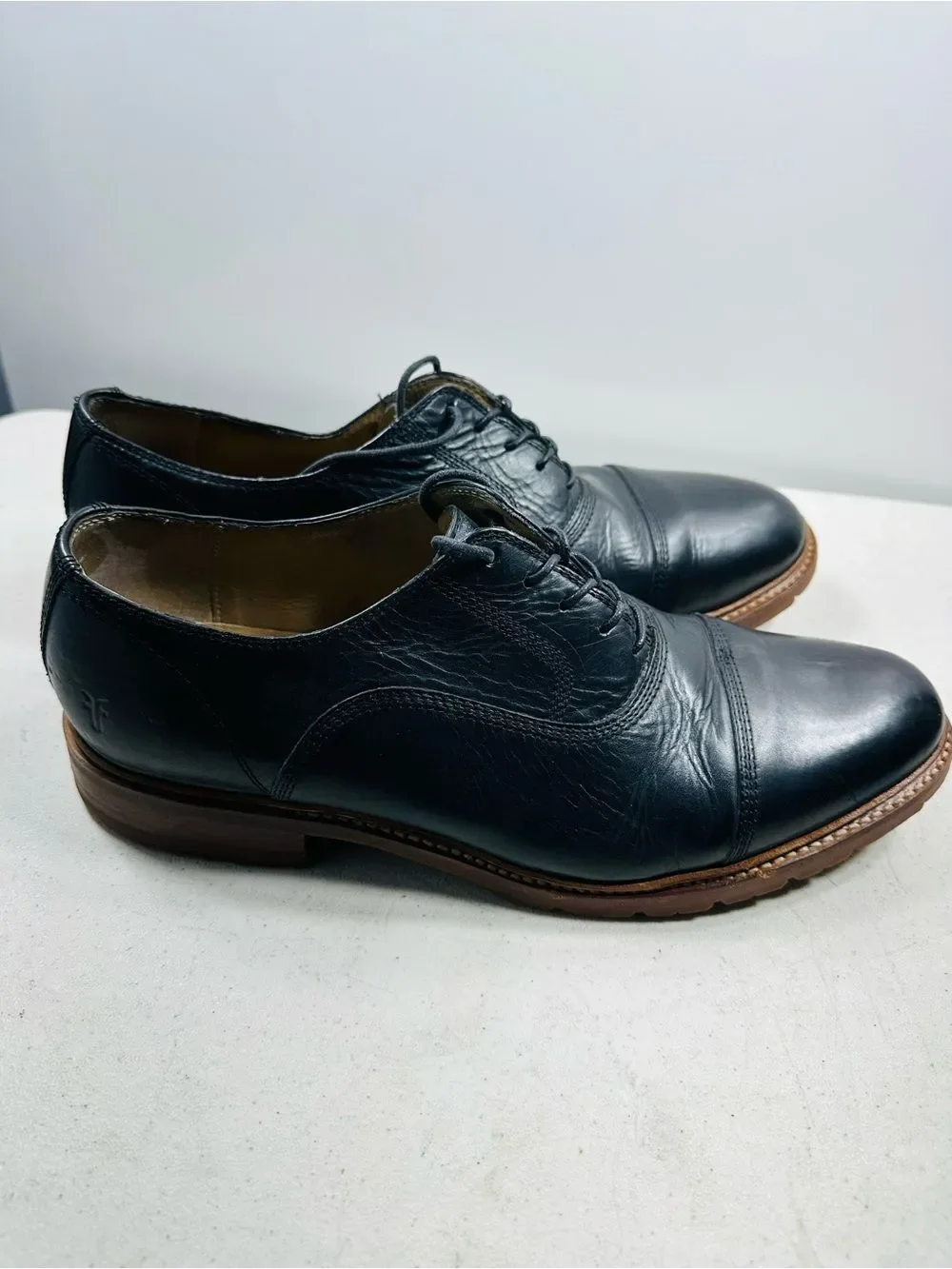 Frye James Bal Lug Oxford 87943 Mens Black Leather Lace Up Cap Toe Shoes 11D